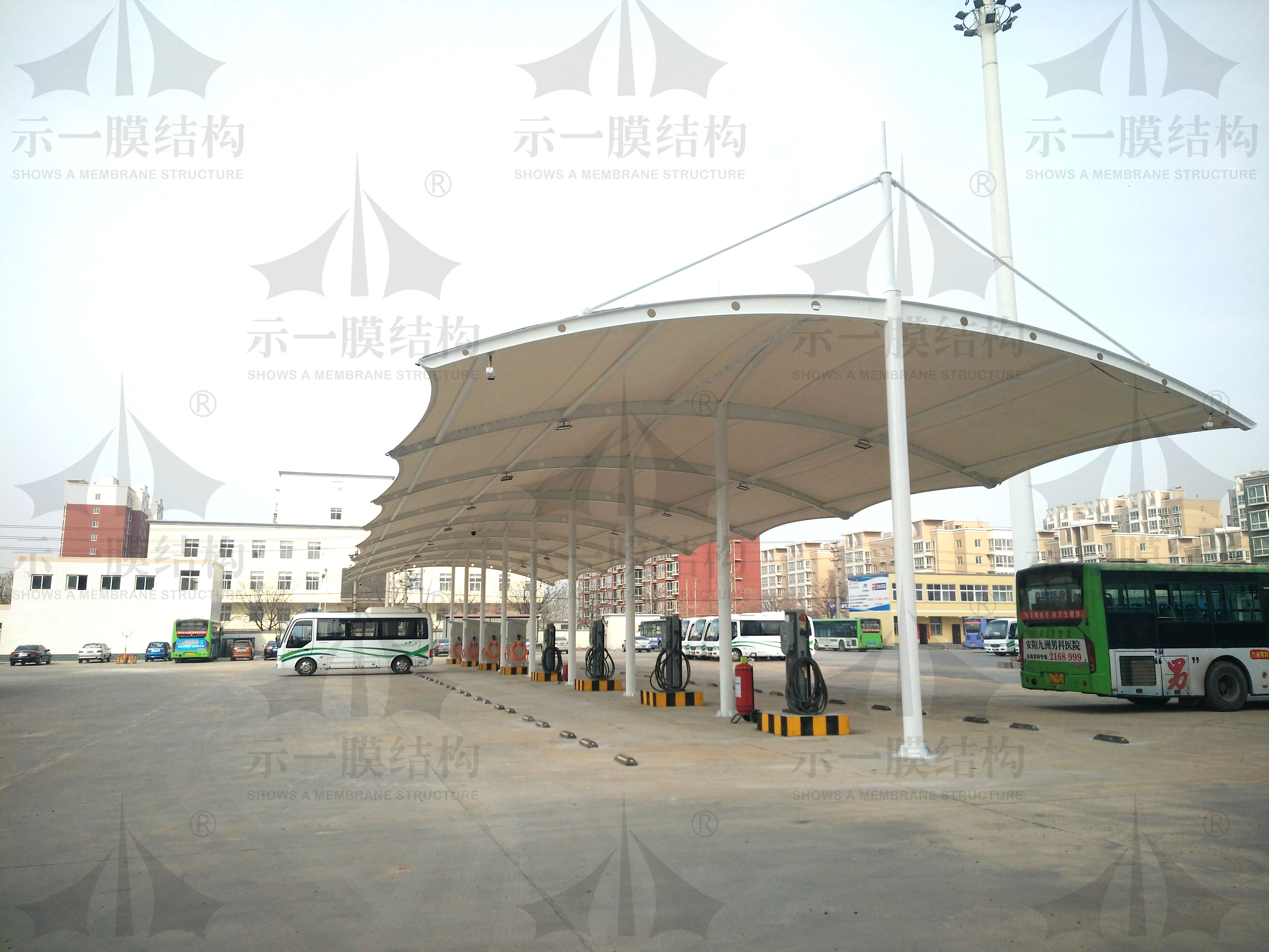 上海示一膜结构有限公司安阳公交公司充电桩雨棚1