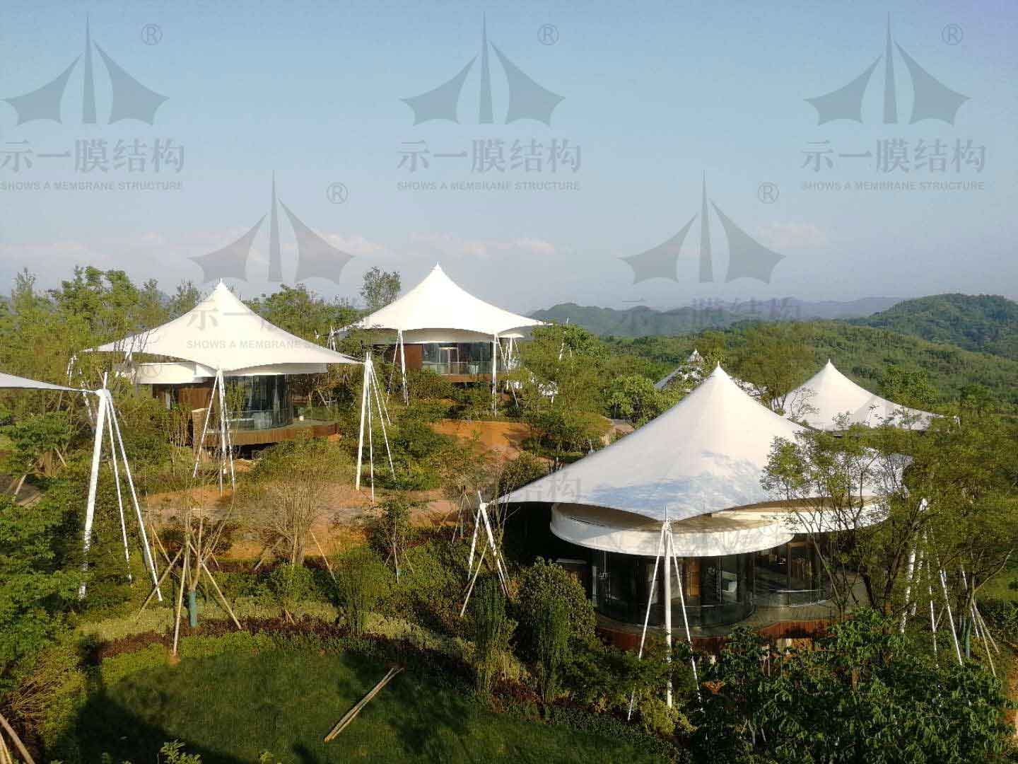 上海示一膜结构诸暨度假山庄膜结构遮阳帐篷