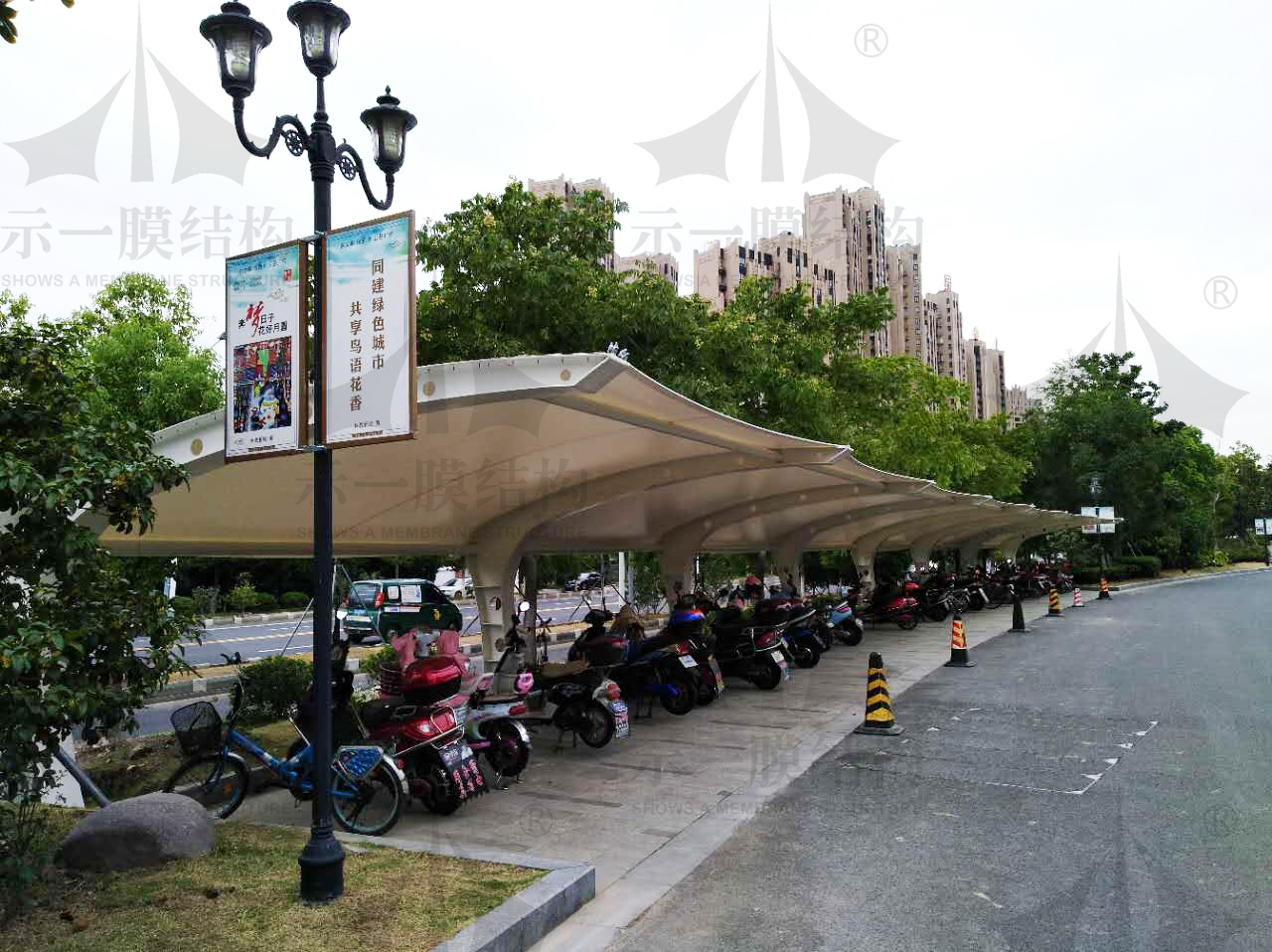 上海示一膜结构太仓海坊停车棚
