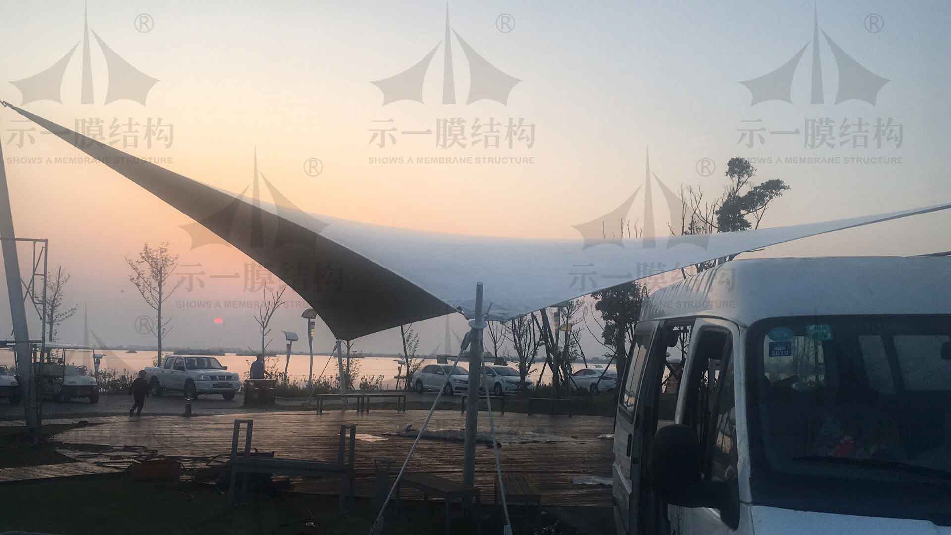 上海示一膜结构盐城大纵湖绿丘营地露天影院膜结构