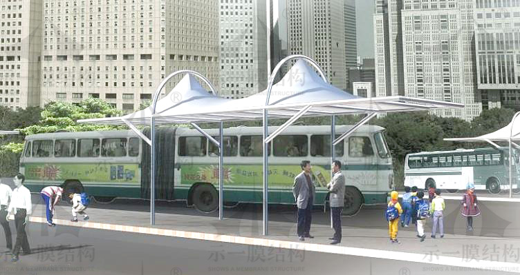 上海示一膜结构公交站台帽顶膜结构方案
