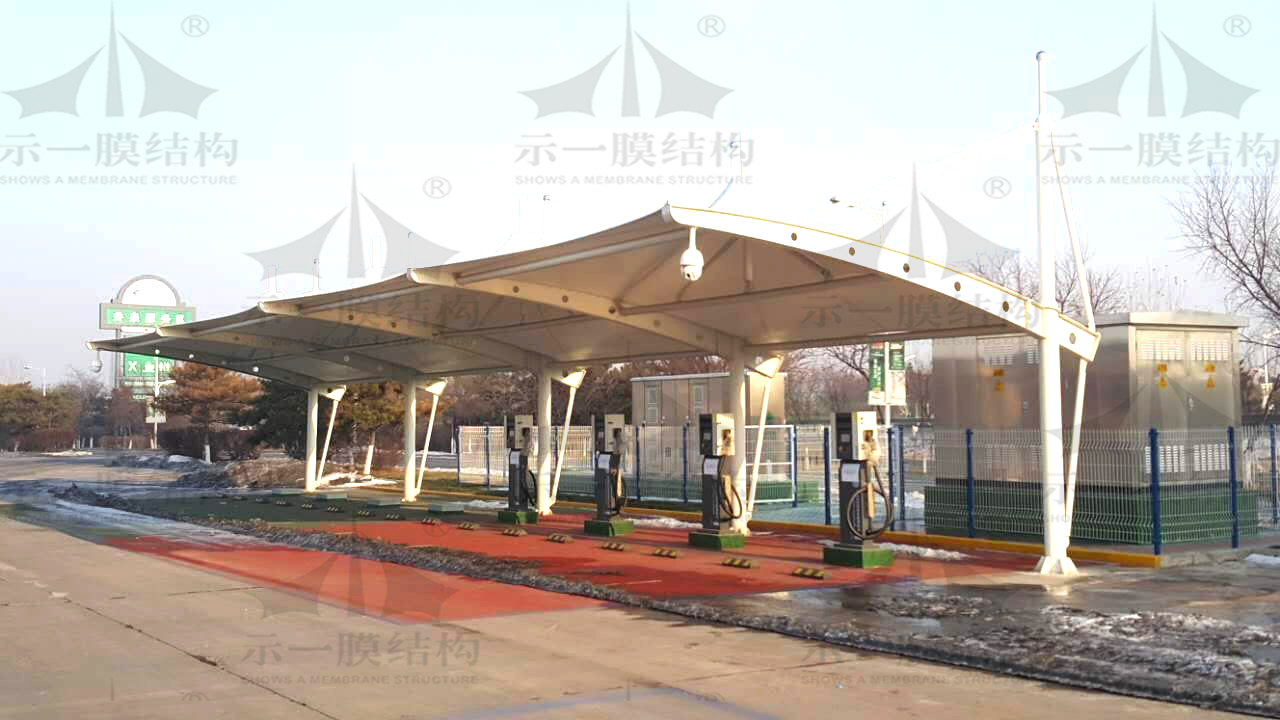 上海示一膜结构停车棚-立柱式